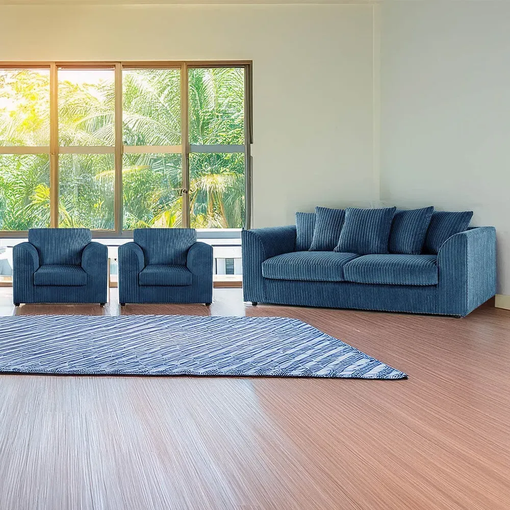 5-Seater Scatter Back Sofa Suite - Marine Blue, Jumbo Cord