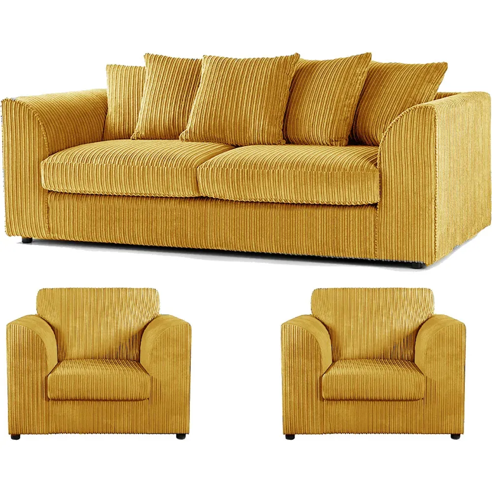 5-Seater Scatter Back Sofa Suite - Mustard, Jumbo Cord