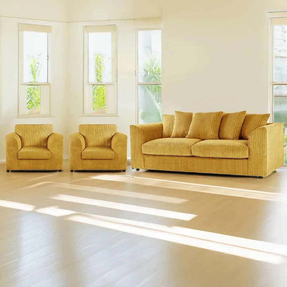 5-Seater Scatter Back Sofa Suite - Mustard, Jumbo Cord