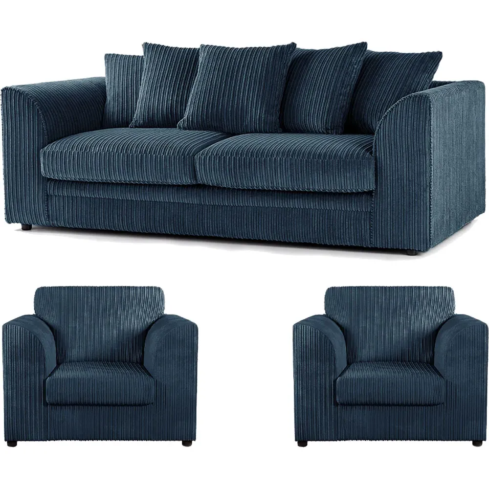 5-Seater Scatter Back Sofa Suite - Navy Blue, Jumbo Cord