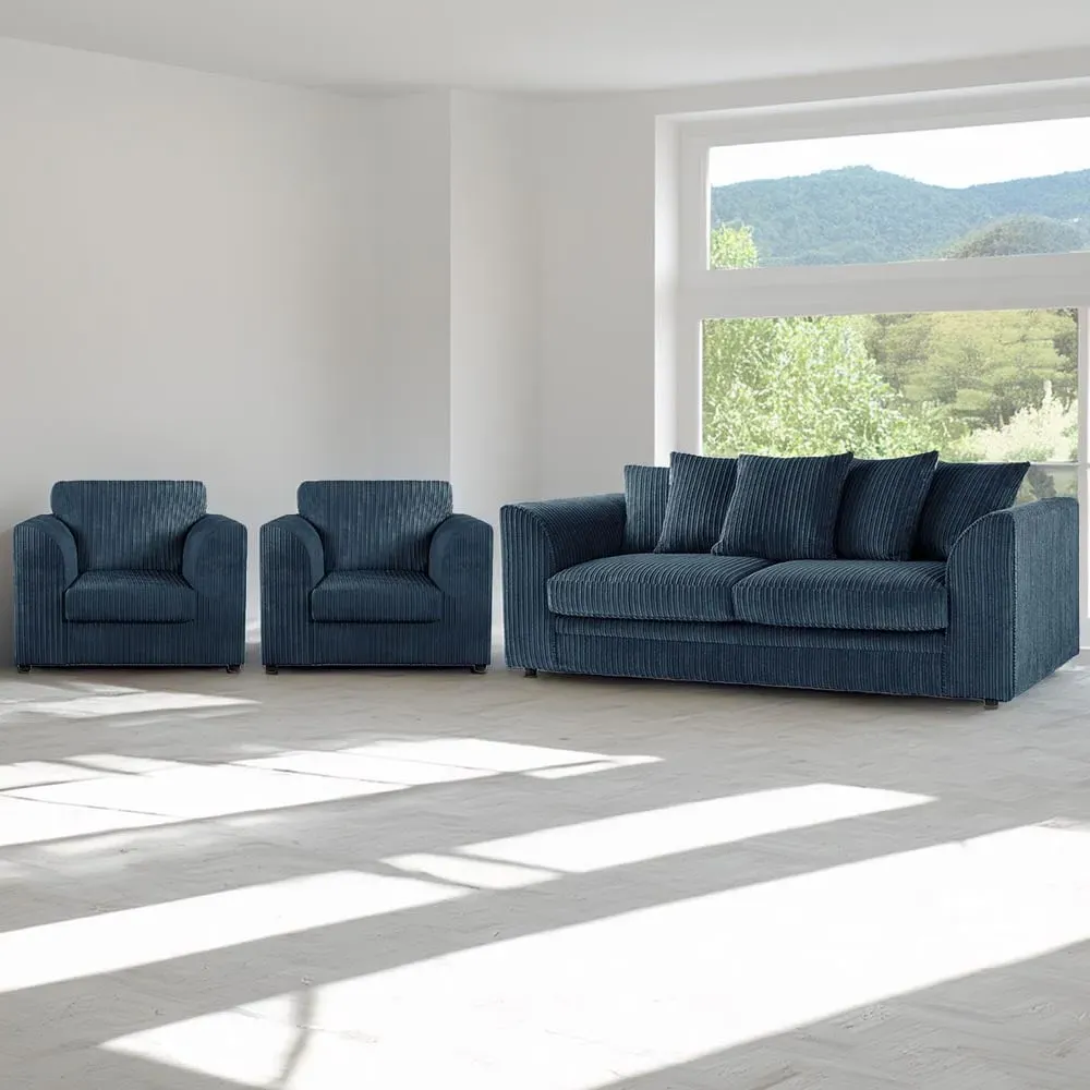 5-Seater Scatter Back Sofa Suite - Navy Blue, Jumbo Cord