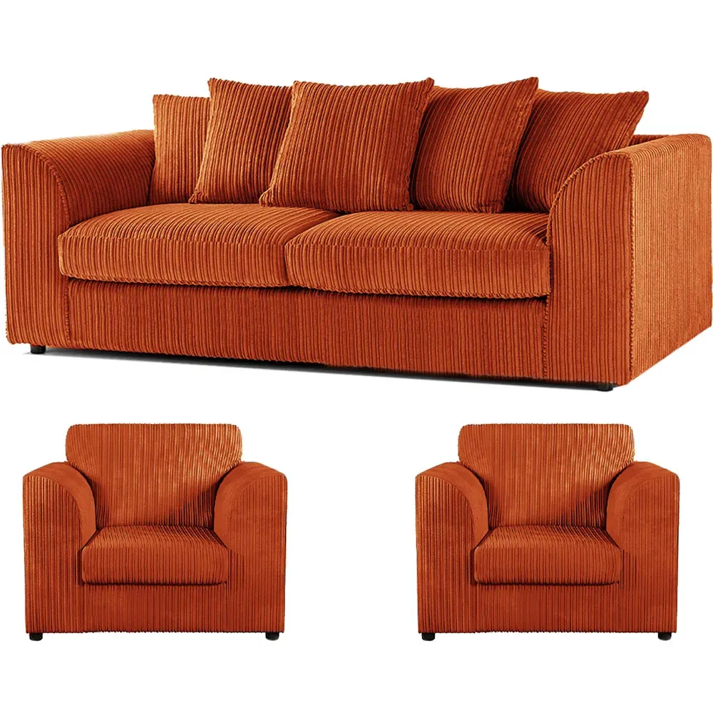 5-Seater Scatter Back Sofa Suite - Orange, Jumbo Cord