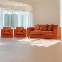 5-Seater Scatter Back Sofa Suite - Orange, Jumbo Cord