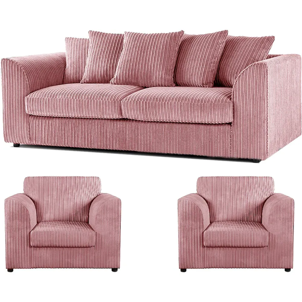 5-Seater Scatter Back Sofa Suite - Pink, Jumbo Cord