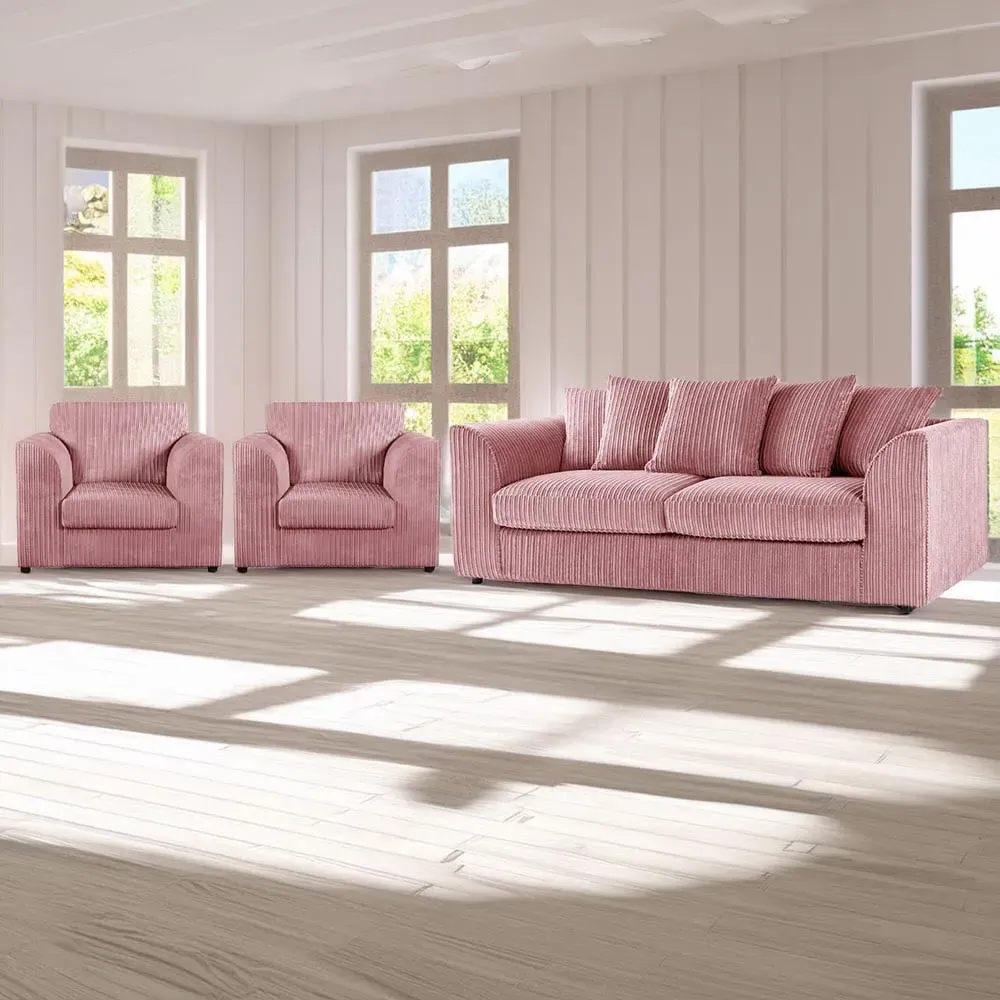 5-Seater Scatter Back Sofa Suite - Pink, Jumbo Cord