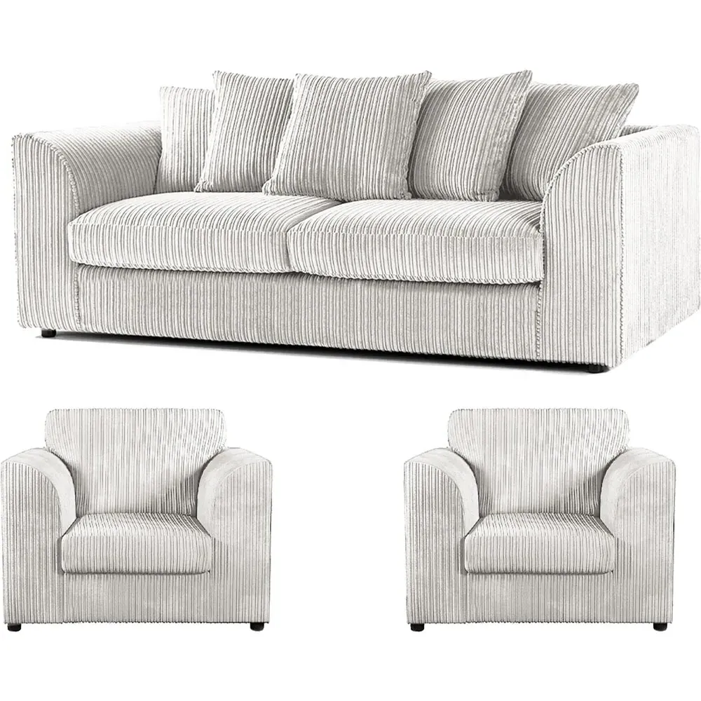 5-Seater Scatter Back Sofa Suite - Silver, Jumbo Cord