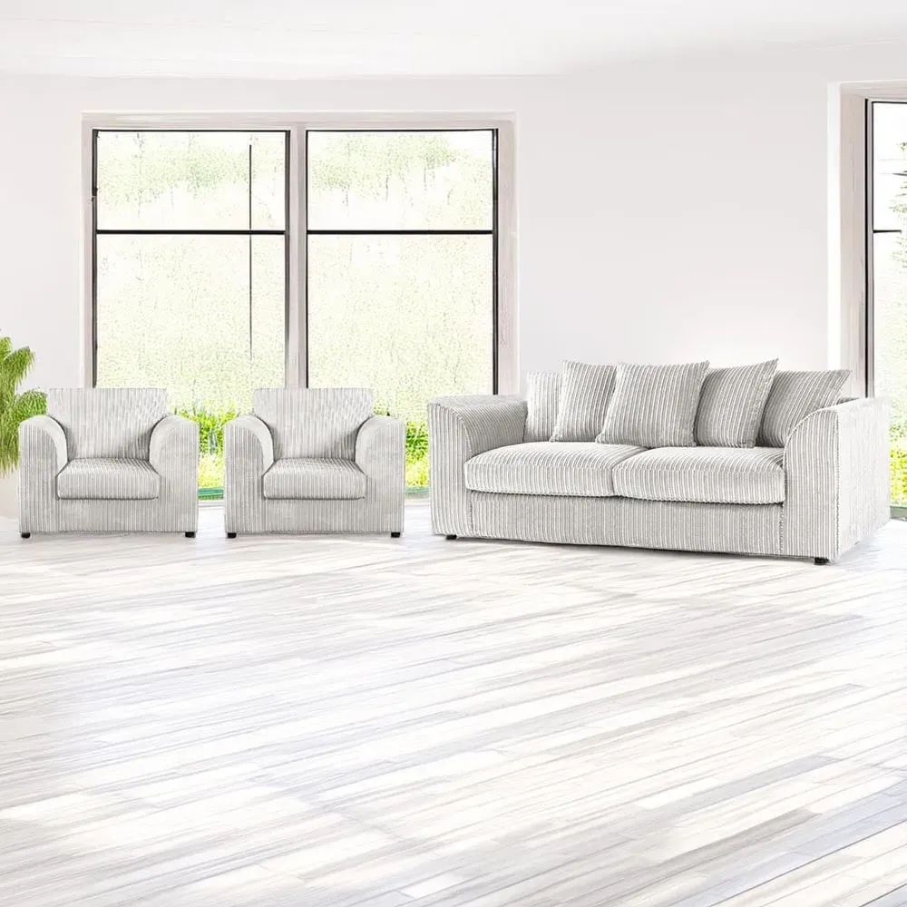 5-Seater Scatter Back Sofa Suite - Silver, Jumbo Cord