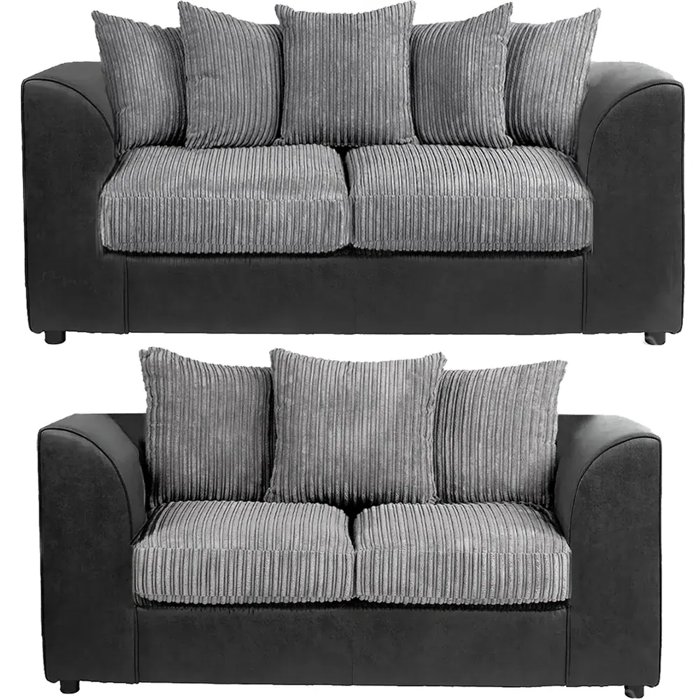 5-Seater Sofa Set with Scatter Back - Black, Jumbo Cord