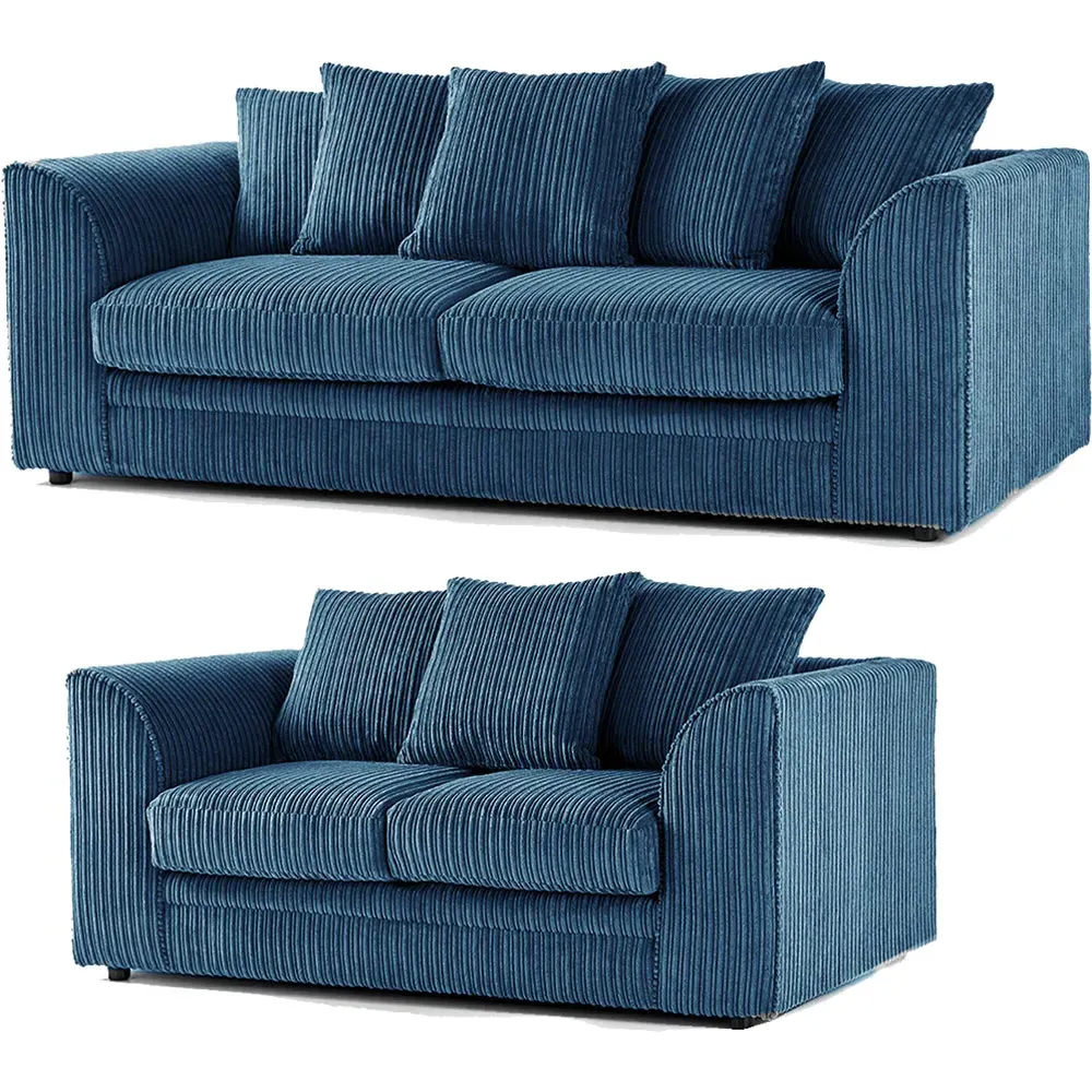 5-Seater Sofa Set with Scatter Back - Blue, Jumbo Cord