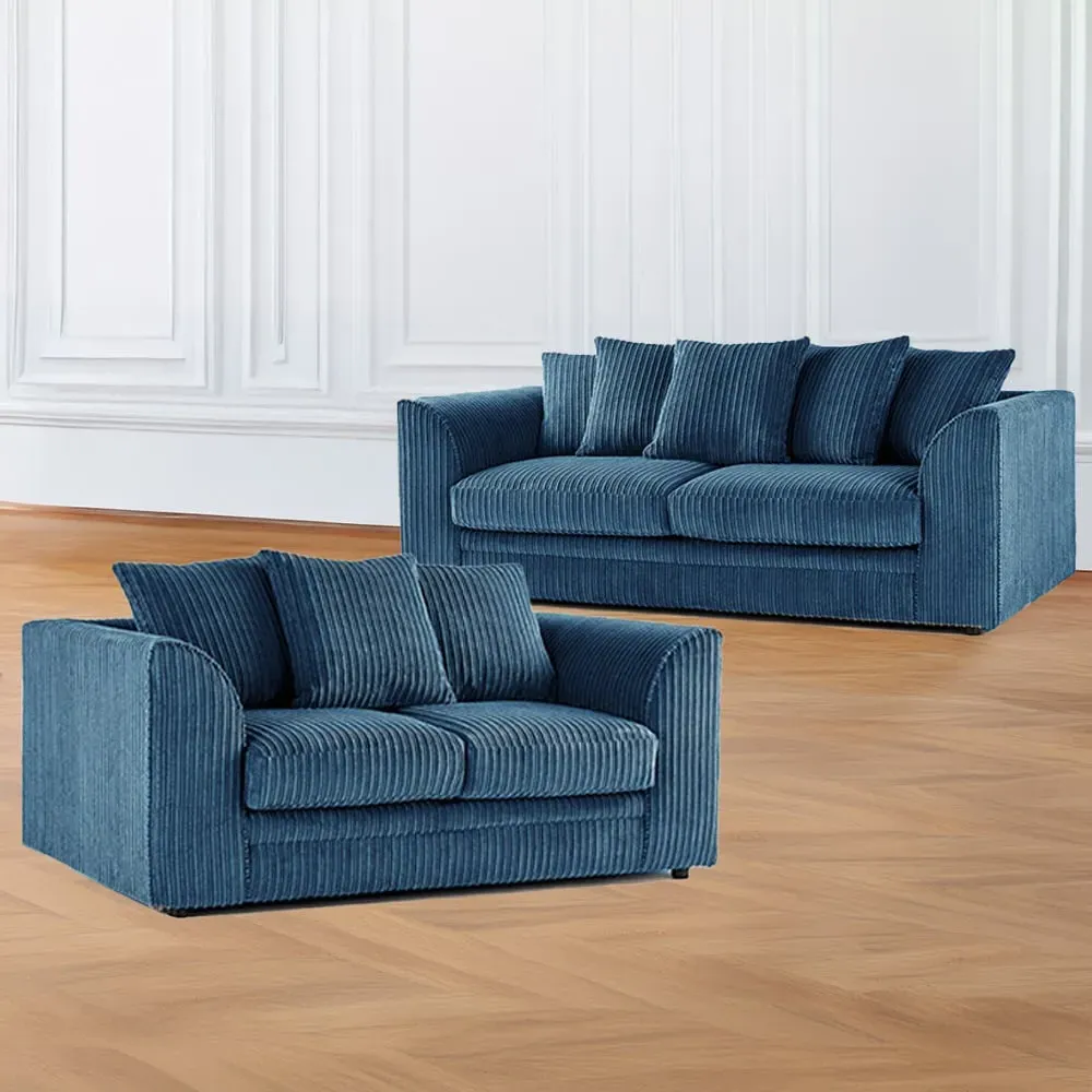 5-Seater Sofa Set with Scatter Back - Blue, Jumbo Cord