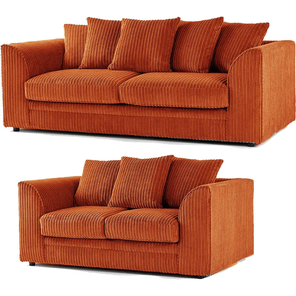 5-Seater Sofa Set with Scatter Back - Orange, Jumbo Cord
