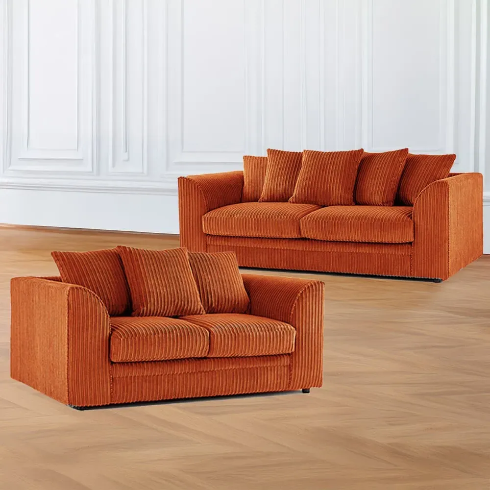 5-Seater Sofa Set with Scatter Back - Orange, Jumbo Cord