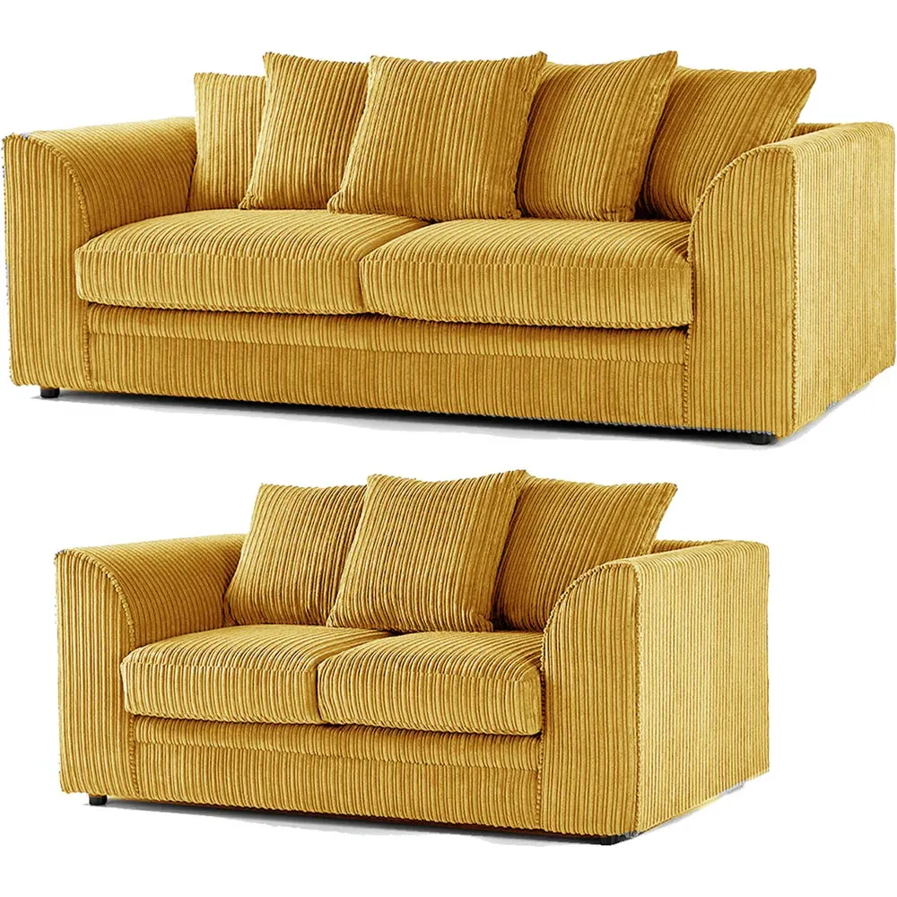 5-Seater Sofa Set with Scatter Back - Yellow, Jumbo Cord