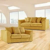 5-Seater Sofa Set with Scatter Back - Yellow, Jumbo Cord