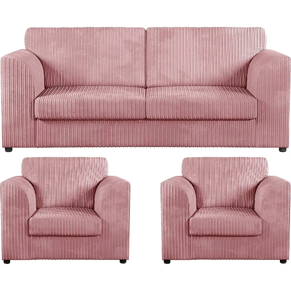 5-Seater Sofa Suite Full Back - Pink, Jumbo Cord