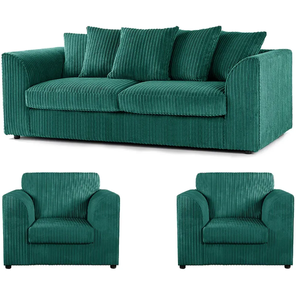 5-Seater Sofa Suite with Scatter Back - Teal, Jumbo Cord