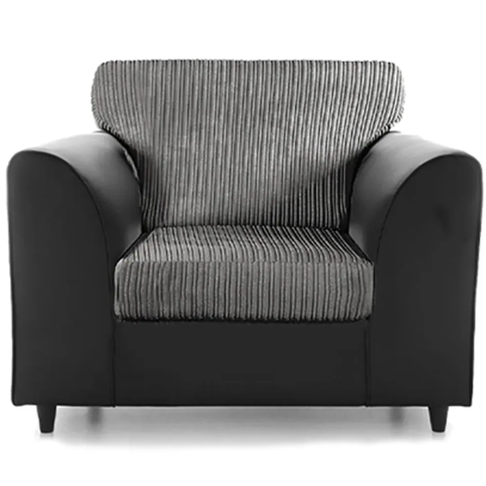 6-Seater Full Back Sofa Suite - Black and Grey, Jumbo Cord
