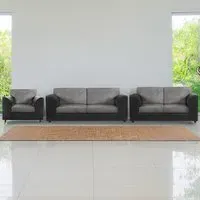 6-Seater Full Back Sofa Suite - Black and Grey, Jumbo Cord