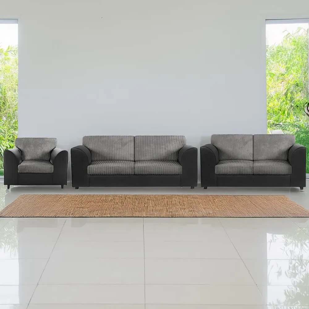 6-Seater Full Back Sofa Suite - Black and Grey, Jumbo Cord image