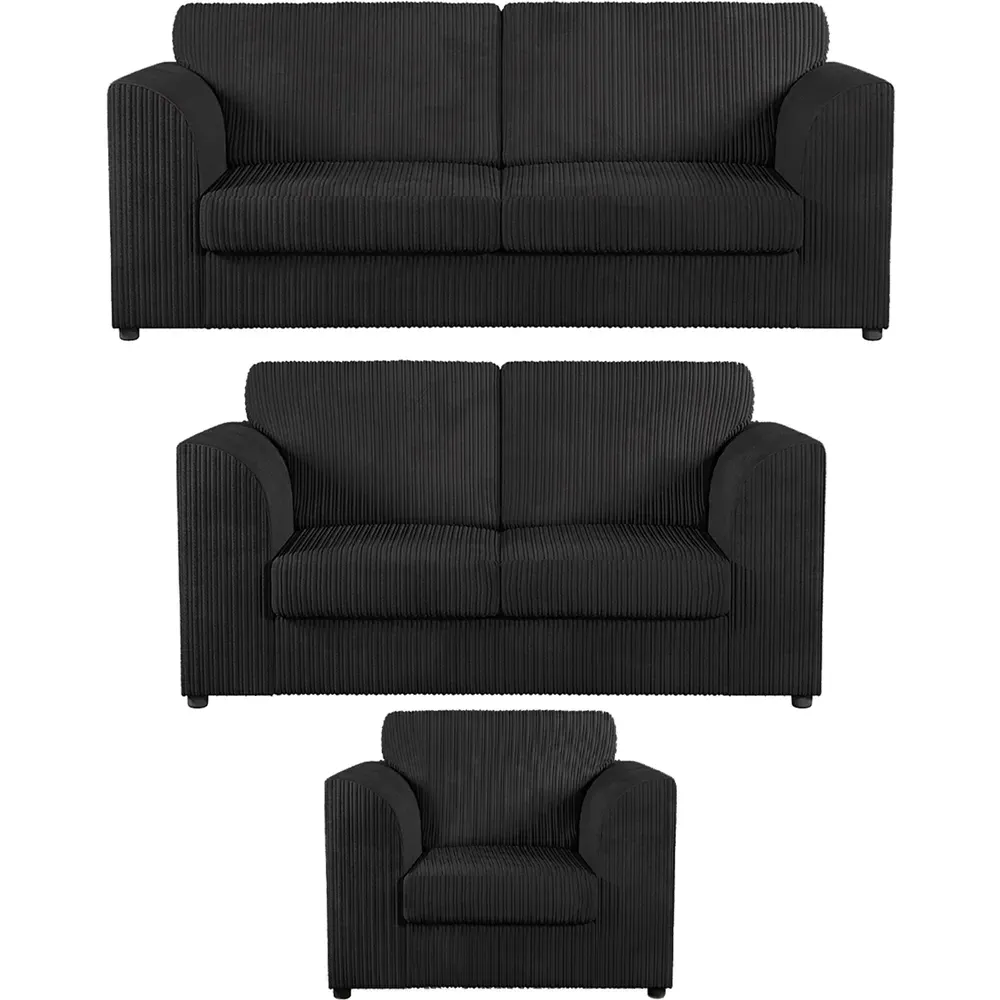 6-Seater Full Back Sofa Suite - Black, Jumbo Cord