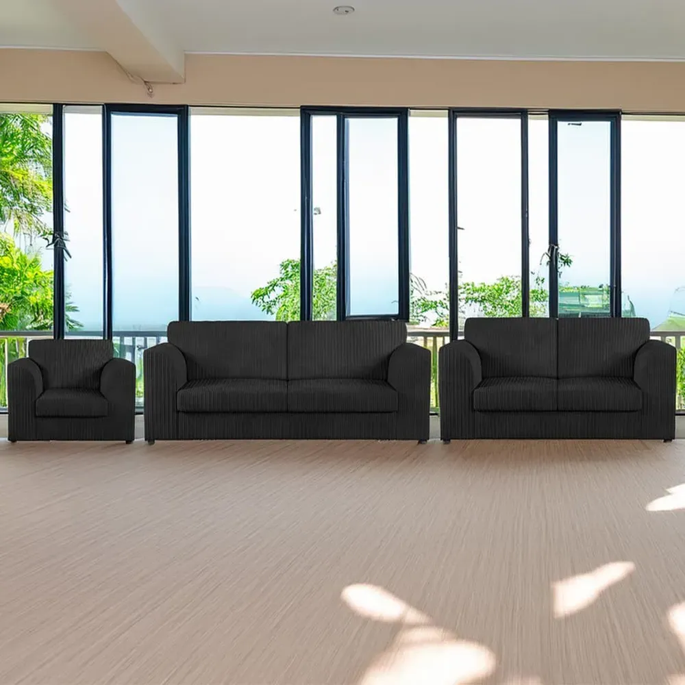 6-Seater Full Back Sofa Suite - Black, Jumbo Cord