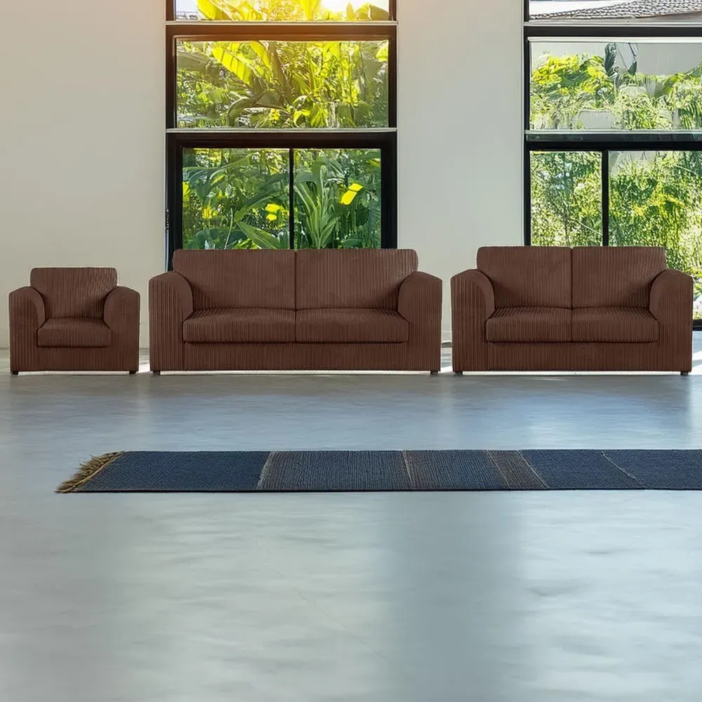 6-Seater Full Back Sofa Suite - Chocolate, Jumbo Cord image