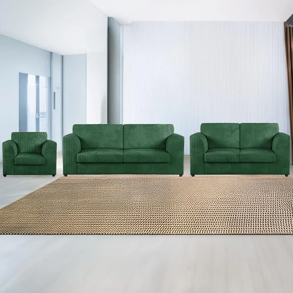 6-Seater Full Back Sofa Suite - Green, Jumbo Cord image