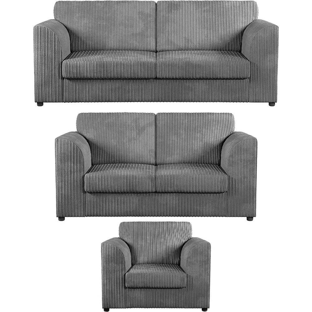 6-Seater Full Back Sofa Suite - Grey, Jumbo Cord
