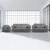 6-Seater Full Back Sofa Suite - Grey, Jumbo Cord