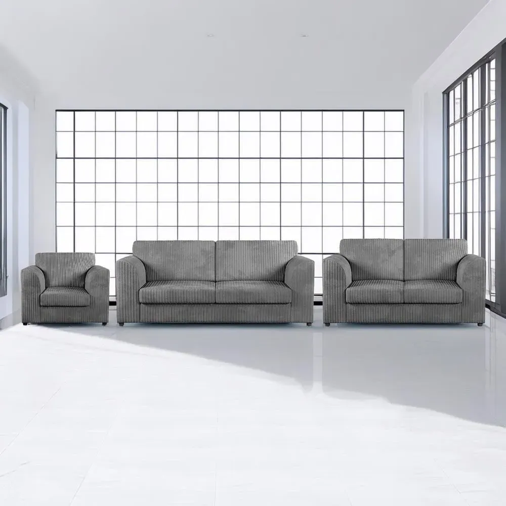 6-Seater Full Back Sofa Suite - Grey, Jumbo Cord image