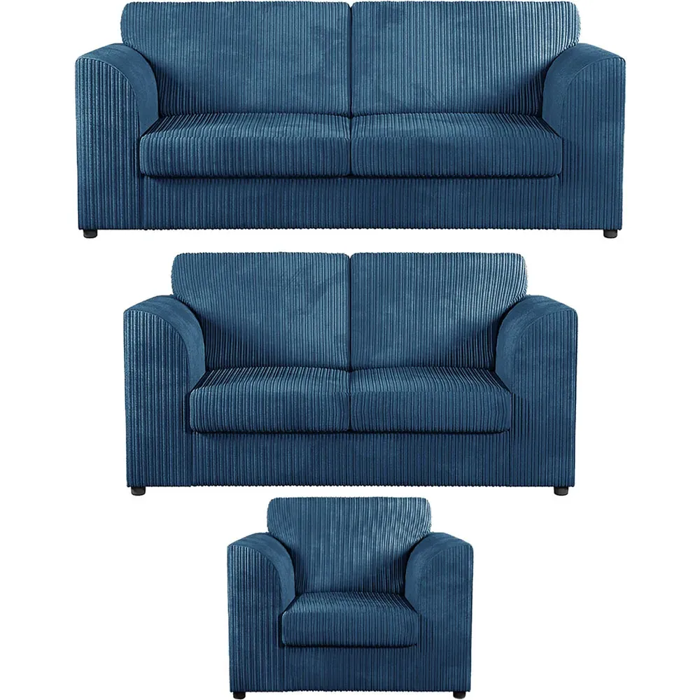 6-Seater Full Back Sofa Suite - Marine Blue, Jumbo Cord