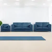 6-Seater Full Back Sofa Suite - Marine Blue, Jumbo Cord