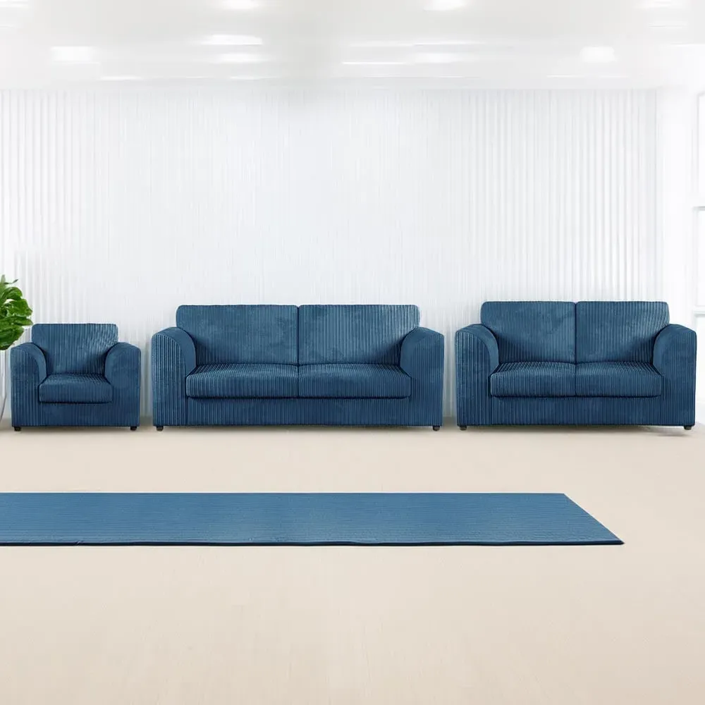 6-Seater Full Back Sofa Suite - Marine Blue, Jumbo Cord