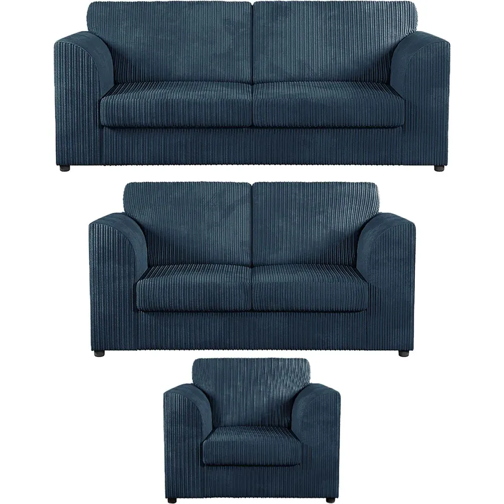 6-Seater Full Back Sofa Suite - Navy Blue, Jumbo Cord