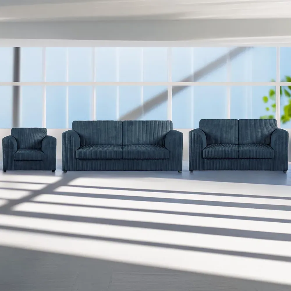 6-Seater Full Back Sofa Suite - Navy Blue, Jumbo Cord