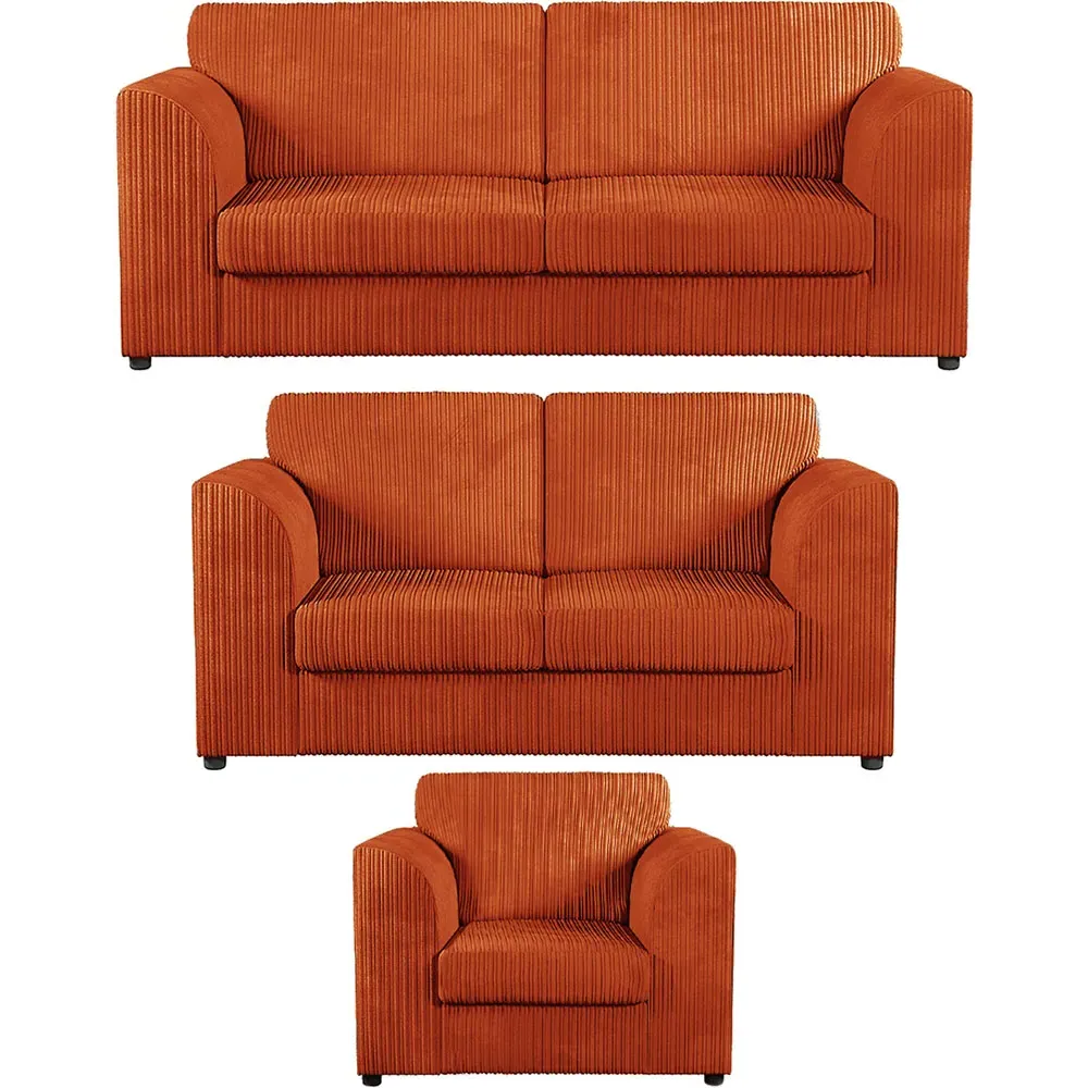 6-Seater Full Back Sofa Suite - Orange, Jumbo Cord