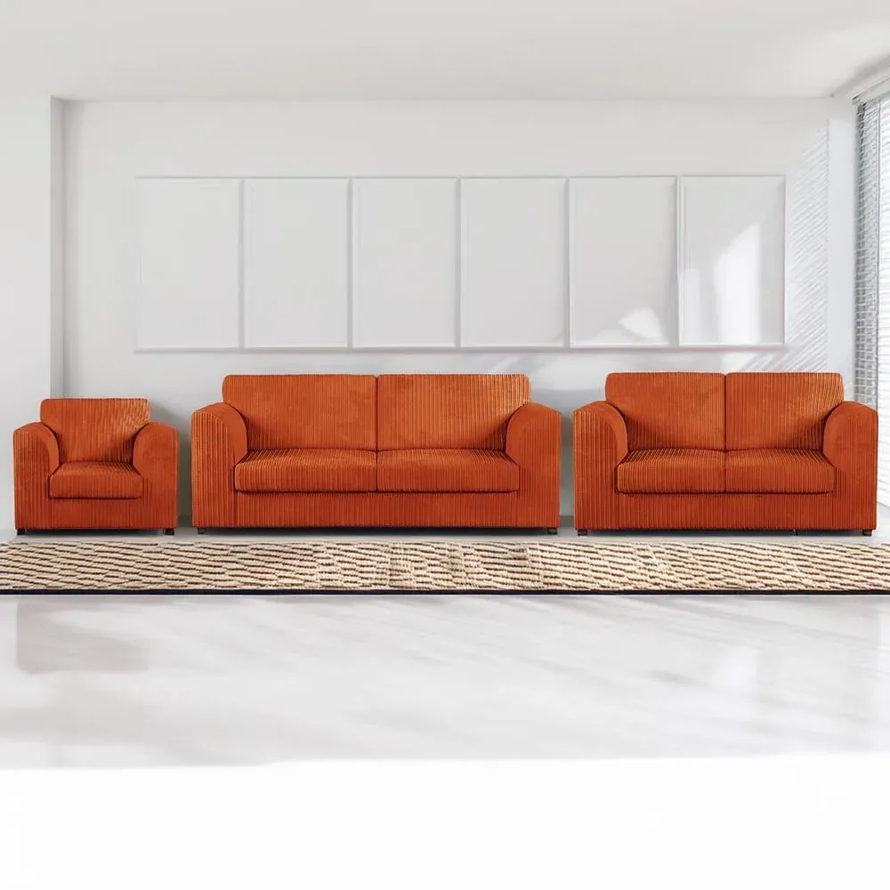 6-Seater Full Back Sofa Suite - Orange, Jumbo Cord image
