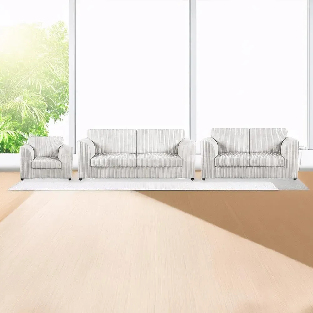 6-Seater Full Back Sofa Suite - Silver, Jumbo Cord image