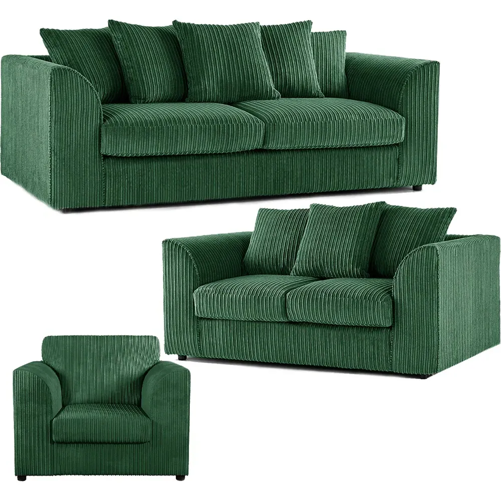 6-Seater Scatter Back Sofa Suite - Green, Jumbo Cord