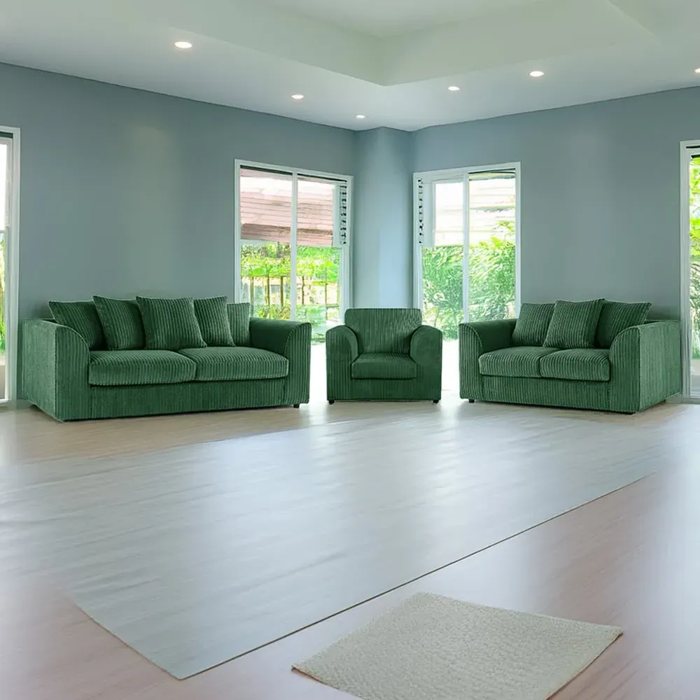 6-Seater Scatter Back Sofa Suite - Green, Jumbo Cord