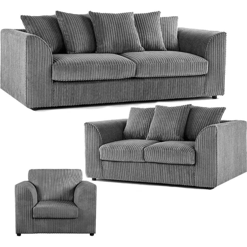 6-Seater Scatter Back Sofa Suite - Grey, Jumbo Cord