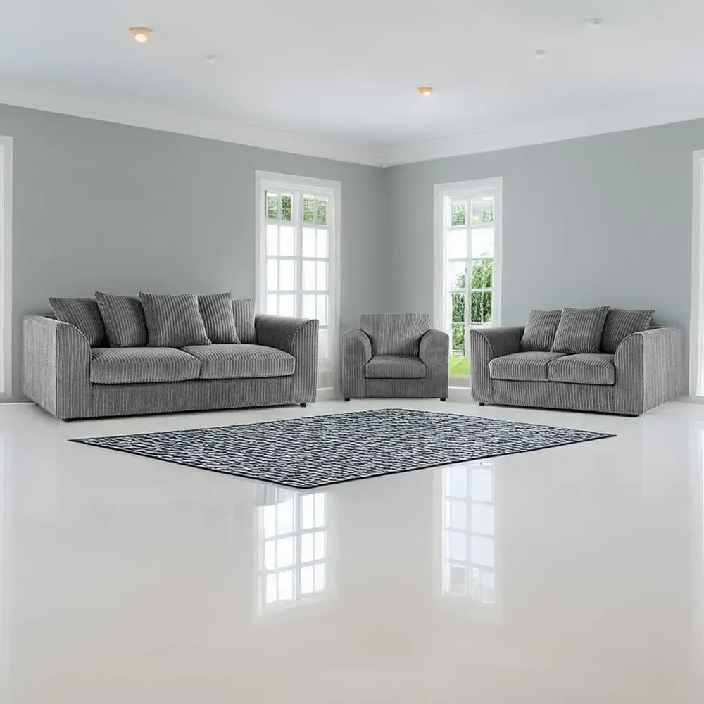 6-Seater Scatter Back Sofa Suite - Grey, Jumbo Cord