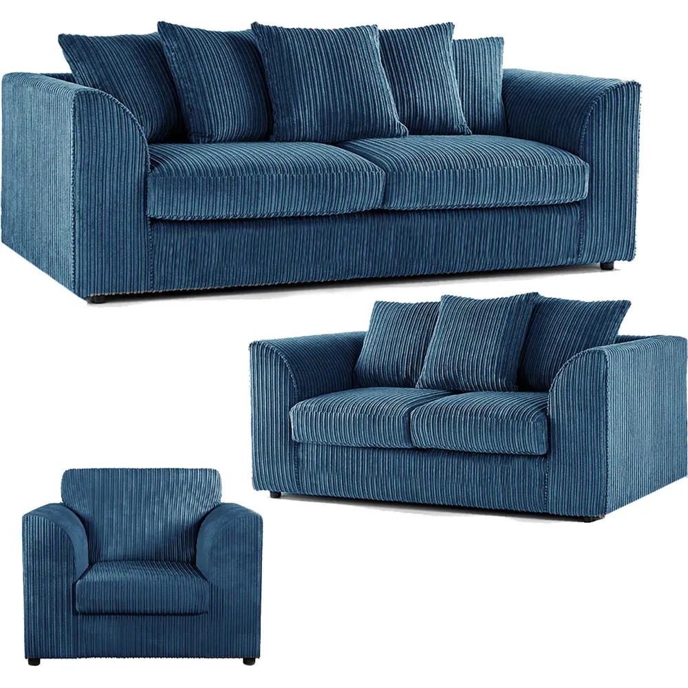 6-Seater Scatter Back Sofa Suite - Marine Blue, Jumbo Cord