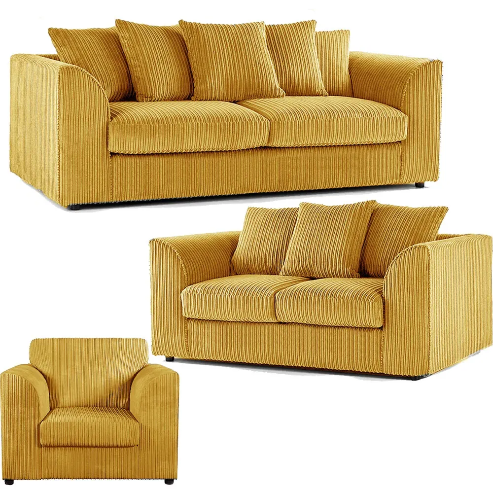 6-Seater Scatter Back Sofa Suite - Mustard, Jumbo Cord