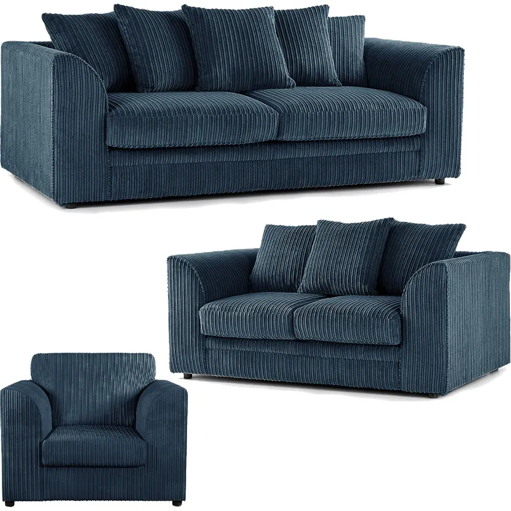 6-Seater Scatter Back Sofa Suite - Navy Blue, Jumbo Cord