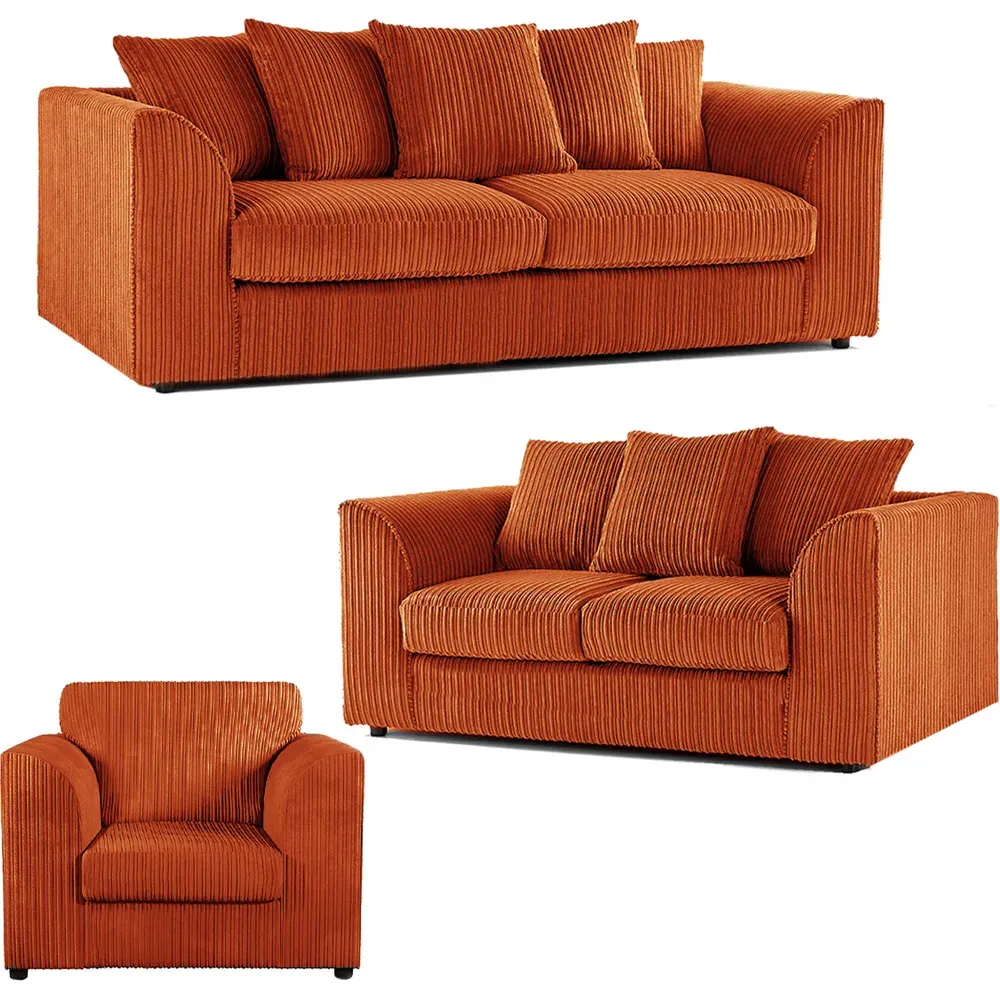 6-Seater Scatter Back Sofa Suite - Orange, Jumbo Cord