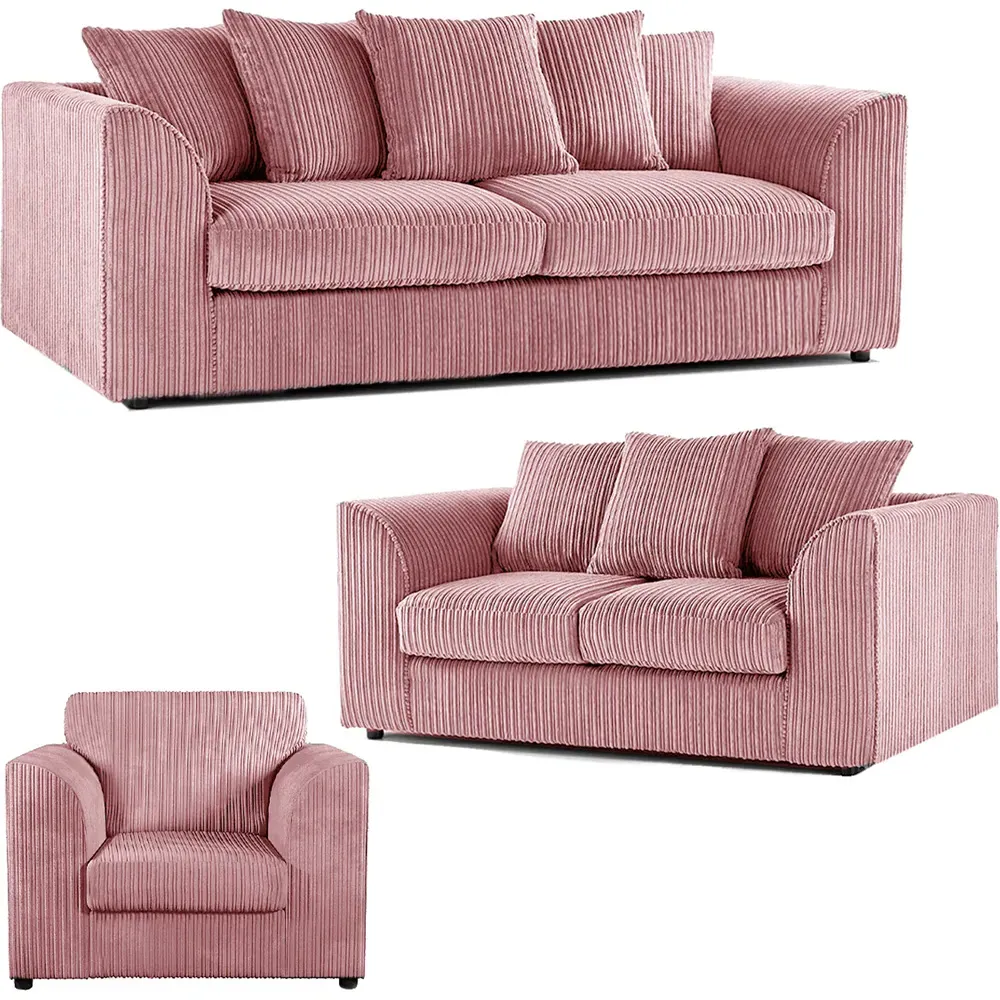 6-Seater Scatter Back Sofa Suite - Pink, Jumbo Cord