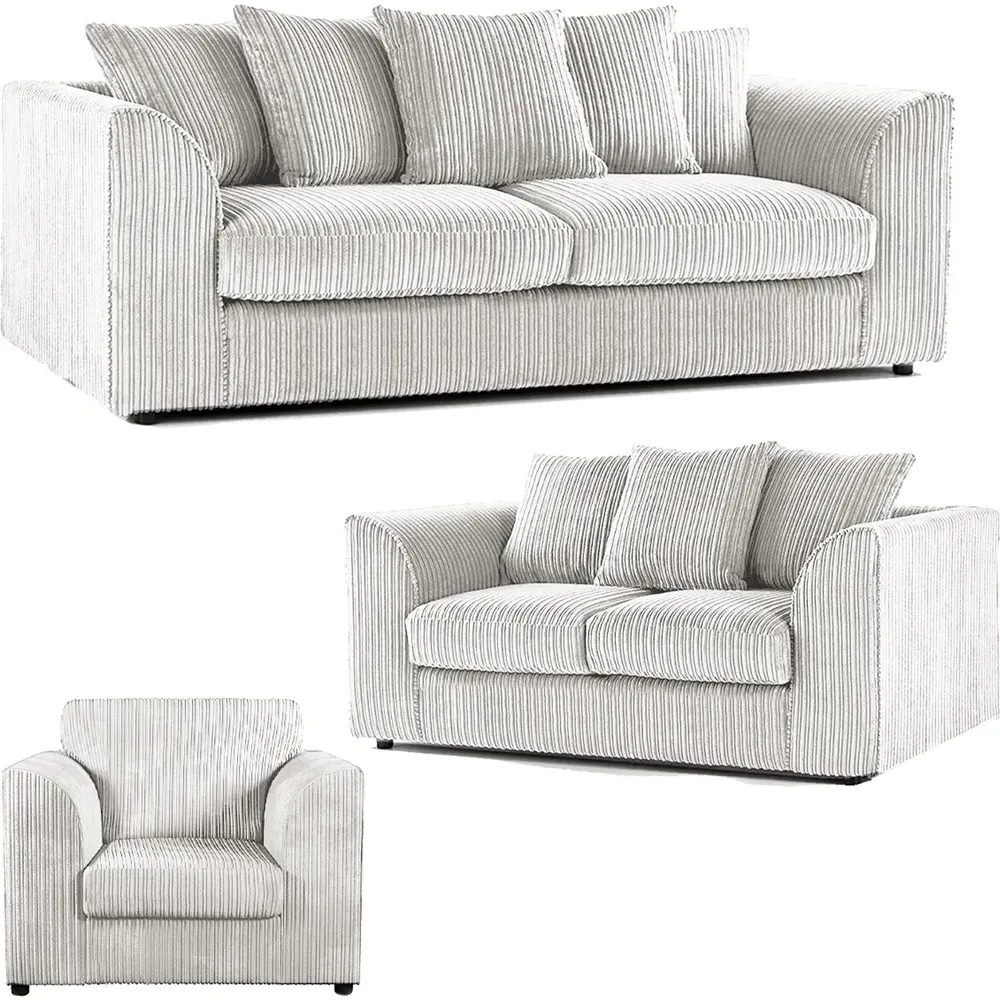 6-Seater Scatter Back Sofa Suite - Silver, Jumbo Cord