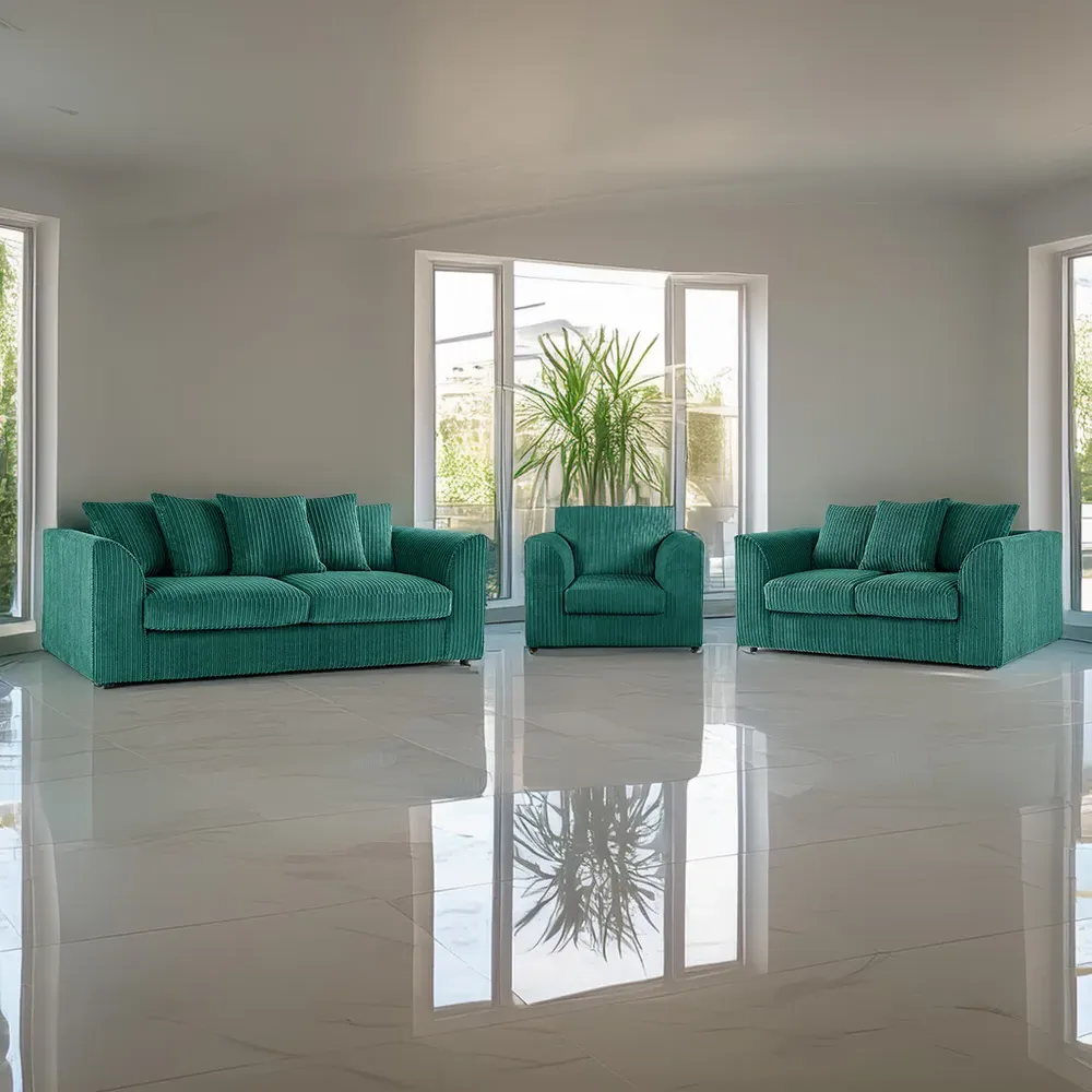 6-Seater Sofa Suite with Scatter Back - Teal, Jumbo Cord