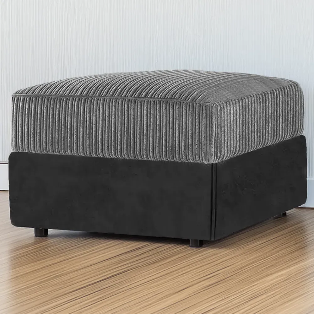 Jumbo Cord Footstool - Black and Grey image